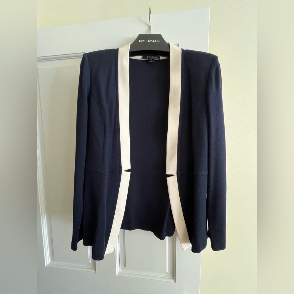 St. John Knit Blazer in Navy and Cream